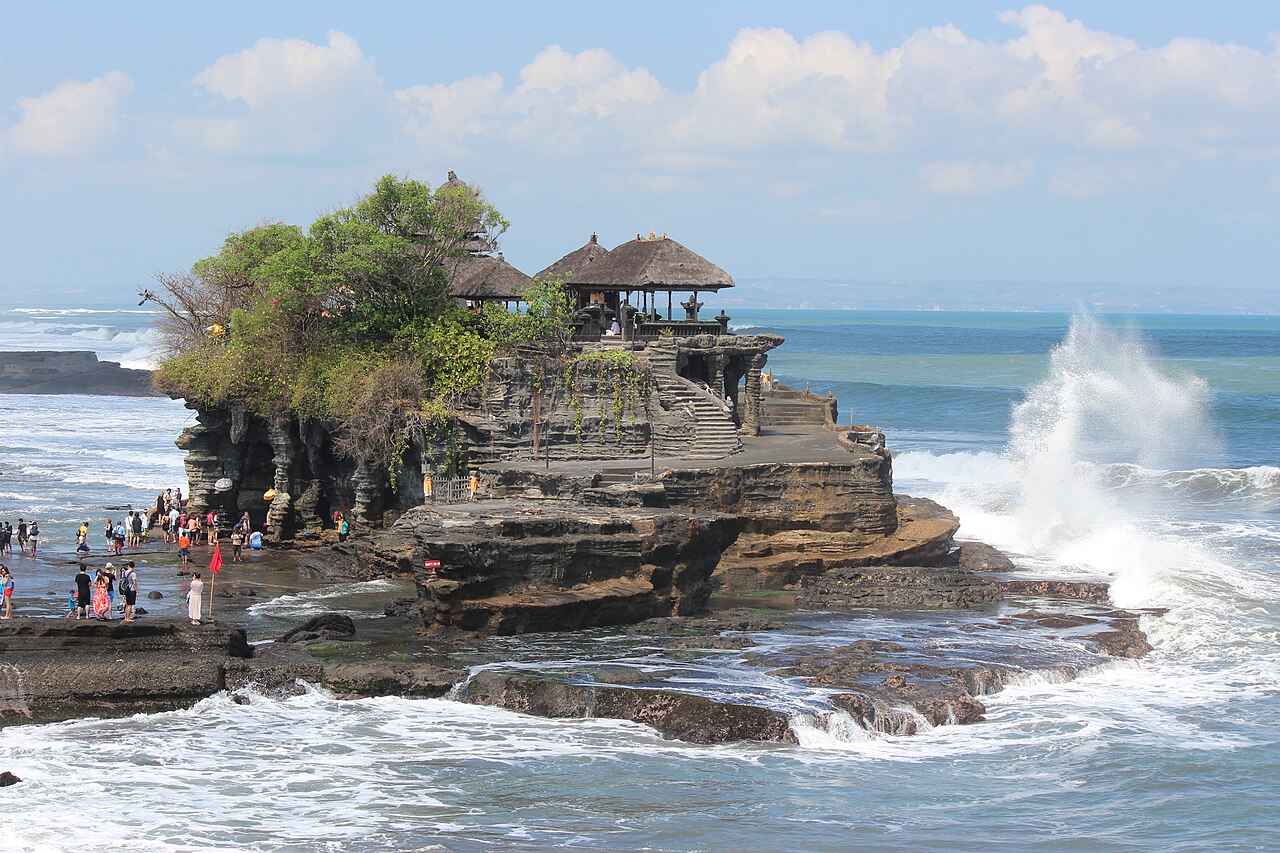 Tanah Lot temple, Bali — on a rocky island at sunset